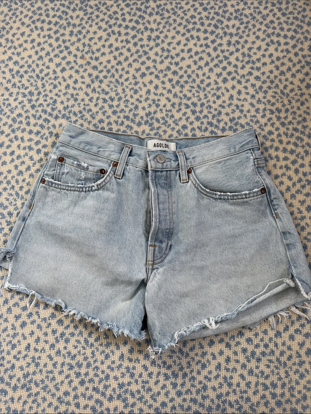 Agolde Light Wash High-Rise Cutoff Denim Shorts - Parker Long